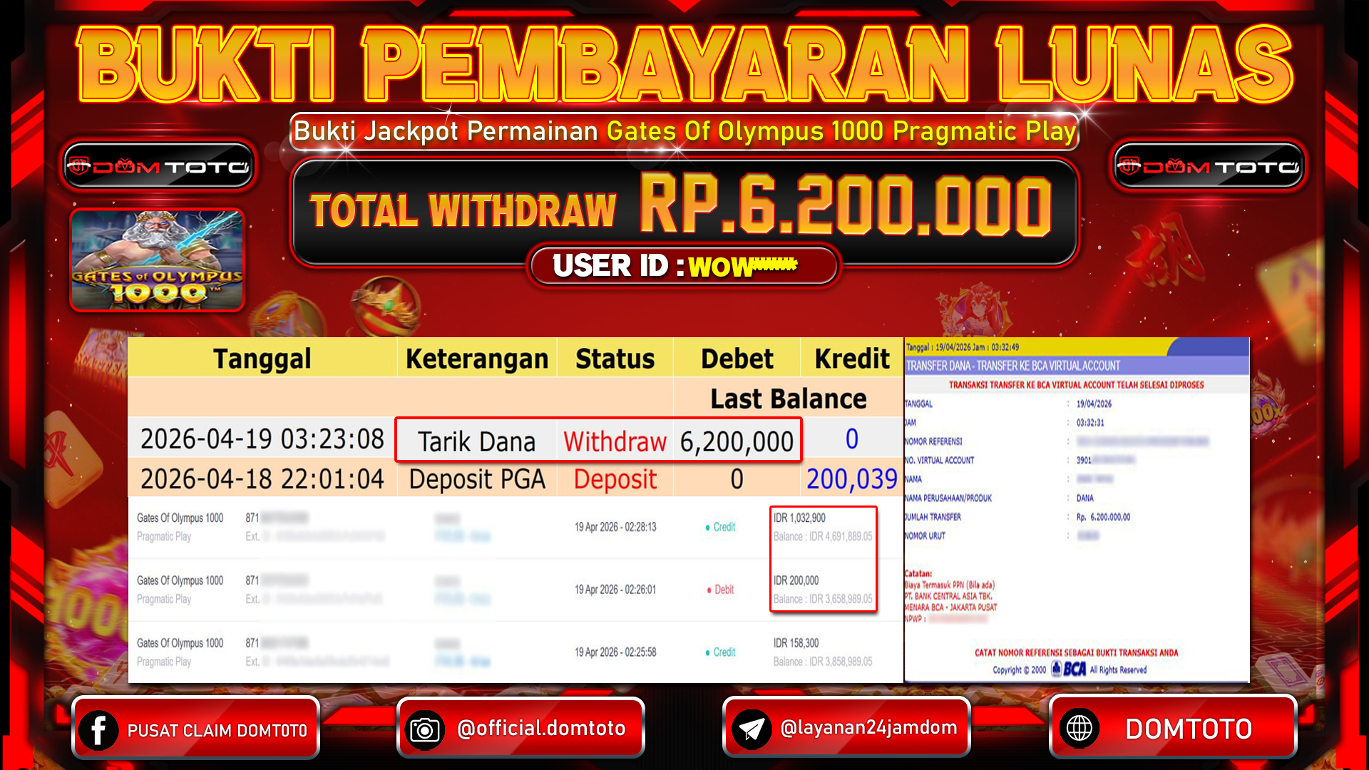 JACKPOT SLOT Gates Of Olympus 1000 Pragmatic Play 19 APRIL 2026